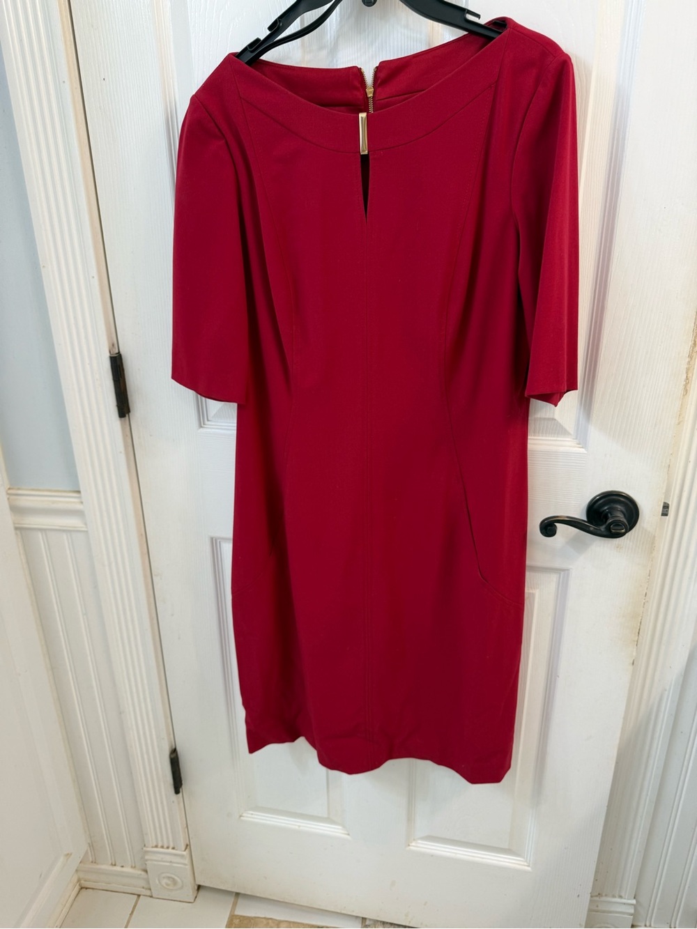 Tahari Red Midi Sheath Dress with Front Keyhole